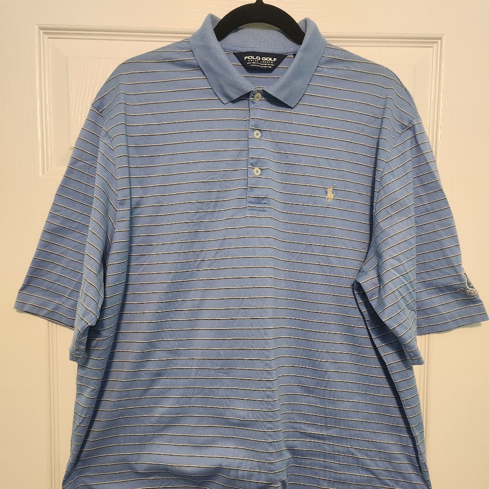 Polo Golf Ralph Lauren Striped Blue  Shirt XL Pima Cotton Made In Peru